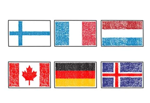 Flags of the world icon in cartoon scribble style Stock Illustration