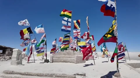 Flags of the World at Salar de Uyuni Stock Footage 293747655