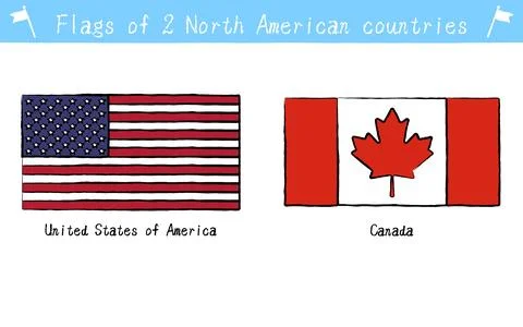 Flags of the world, set of two North American countries, hand-painted style Stock Illustration