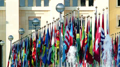 Flags of the world at the UN headquarters 스톡 동영상 23866094