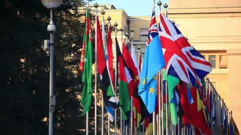 Flags of the world at the UN headquarters Stock Footage 23868518