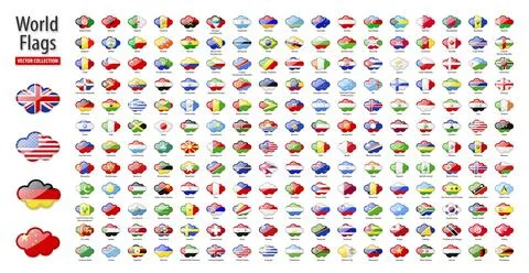 Flags of the world - vector set of cloudy flags, glossy icons. Stock Illustration