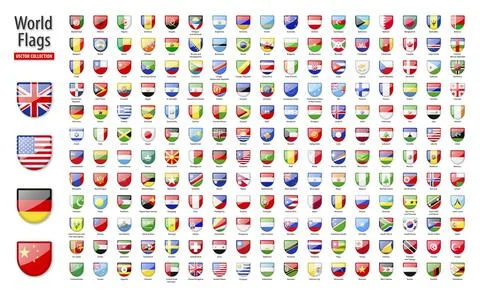 Flags of the world - vector set of glossy, hemispherical icons. Stock Illustration
