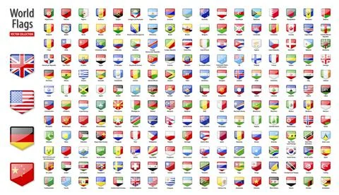 Flags of the world - vector set of pentagonal, glossy icons. 스톡 일러스트