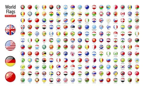 Flags of the world - vector set of round, glossy icons. Stock Illustration