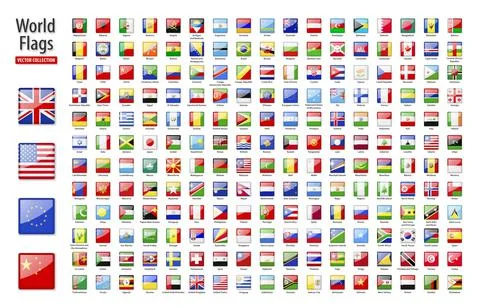 Flags of the world - vector set of square, glossy icons. Stock Illustration
