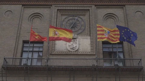 Flags at Zaragoza Spain Stock-Footage 115621707