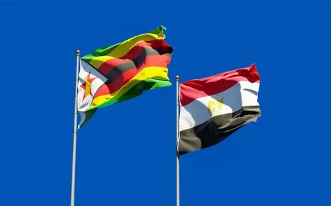 Flags of Zimbabwe and Egypt. Stock Illustration