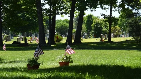FlagsCemetaryMemorialDay4K Stock Footage 108698151
