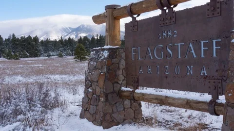 Flagstaff Sign winter with cold rolling over mountain Video stock 122758741
