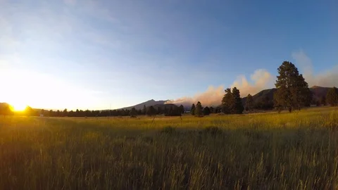 Flagstaff Smoke from Fire during sunset- timelapse Video stock 122755310