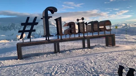 #Flaine, long clips, doing playing catch on sunny blizzard, 120 fps, French Alps Stock Footage 104169258