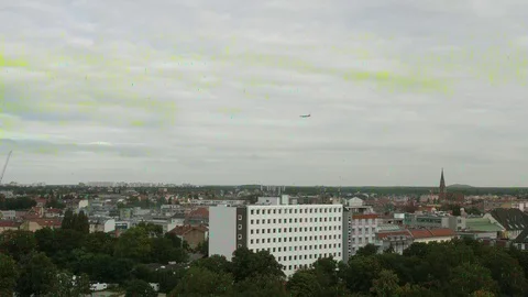 Flak Tower – No camera movement with view over Berlin and aeroplane Stock Footage 79996842