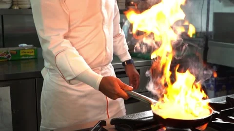 Flambé Cooking Action Stock Footage 318310269