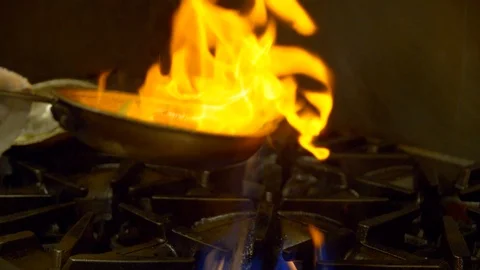 Flambe in a Pan Tracking Shot Stock Footage 87420160