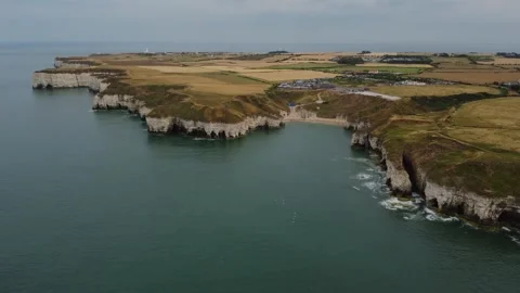 Flamborough, chalk cliffs, drone, dramatic coastline. Bridlington.UK 1.8.2026 Stock Footage 341122204