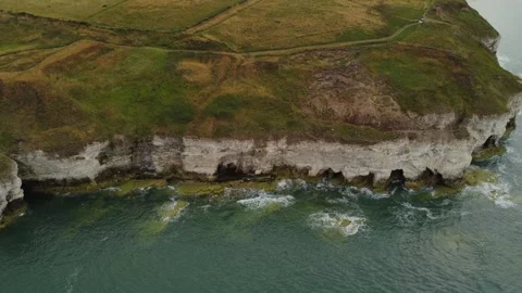 Flamborough, chalk cliffs, drone, dramatic coastline. Bridlington.UK 1.8.2026 Stock Footage 341123447
