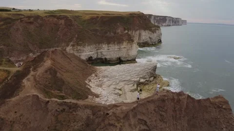 Flamborough, chalk cliffs, drone, dramatic coastline. Bridlington.UK 1.8.2026 Stock Footage 341123626
