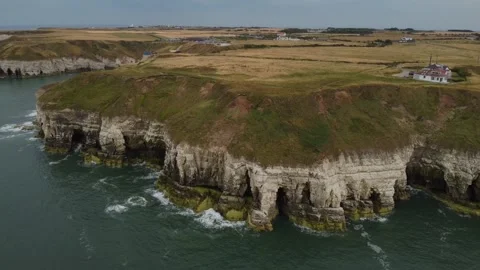 Flamborough, chalk cliffs, drone, dramatic coastline. Bridlington. Stock Footage 341123642