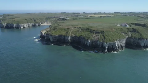 Flamborough Cliffs - Wide View, Drone, Yorkshire Video stock 92128842