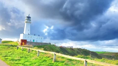 Flamborough Lighthouse on a stormy night Stock Footage 255713300