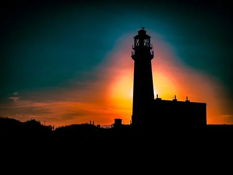 Flamborough lighthouse sunset Stock Photos