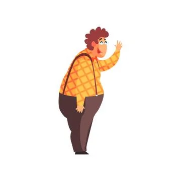 Flamboyant Know-it-all Guy Character In Checked Orange Shirt And Suspenders Stock Illustration