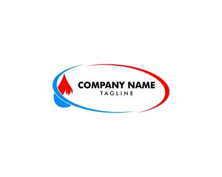 Flame and Water Logo Design, Plumbing and Heating Logo Design Template Vector Stock Illustration