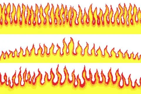 Flame background. Pixel art 8 bit fire objects. Mushroom cloud. Game icons Stock Illustration