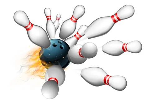 Flame Bowling Ball Strike with Ten Pins Stock Illustration