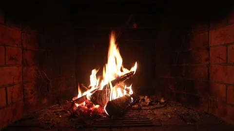 Flame in brick fireplace Stock Footage 59842644