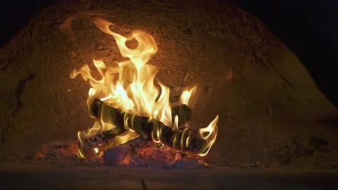 Flame in Brick Oven Stock Footage 79976456