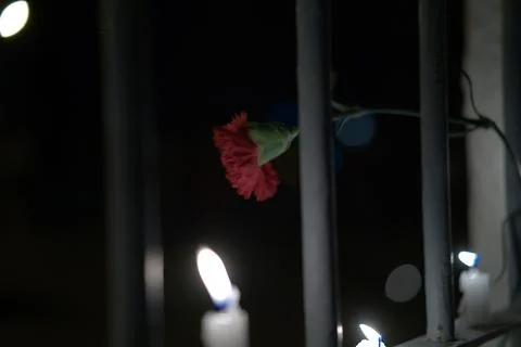 Flame of burning candeles in the night 스톡 사진