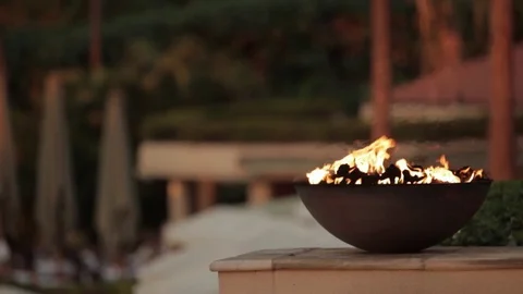 Flame Burning in Cauldrun Tropical Resort Stock Footage 78207682