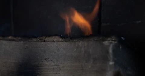 Flame of a burning log. close up of fire flame from a wood log Stock-Footage 307009148