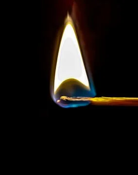 Flame of a burning match isolated close-up Stock Photos