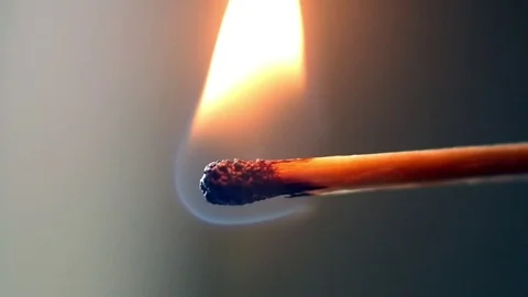 Flame of a burning match, slow motion, closeup. Stock Footage 78510777