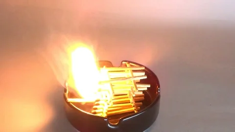 Flame of burning matches in an ashtray Stock Footage 101242411