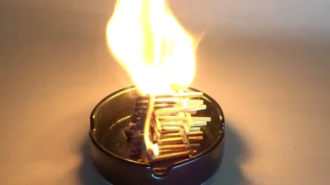 Flame of burning matches in an ashtray Stock Footage 101242658