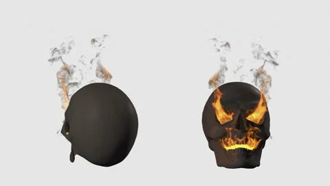 The flame is burning from the skull of a man who is spinning. Stock Footage 229402655