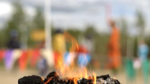 Flame burns on the embers Video stock 104031527