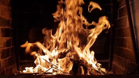 Flame burns in the fireplace Stock Footage 95798168