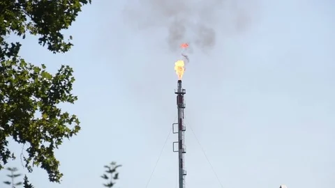 Flame burns of refinery pipes Stock Footage 115334129