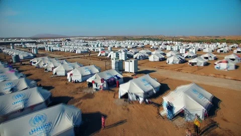 Flame Cam Dron Refugee Camp Stock Footage 100575296