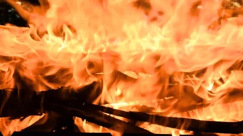 Flame campfire from a variety of branches close-up Stock Footage 105894400