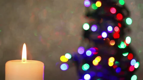 Flame of candle with christmas tree Video stock 30961843