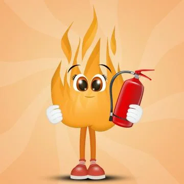 Flame cartoon with extinguisher Stock Illustration