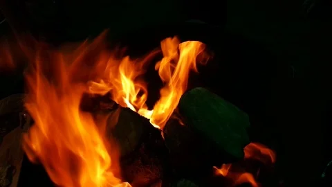 Flame Close Up of flames burning on black background Stock Footage 96113053