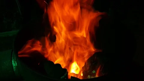 Flame Close Up of flames burning on black background Stock Footage 96113055