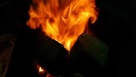 Flame Close Up of flames burning on black background Stock Footage 96113105